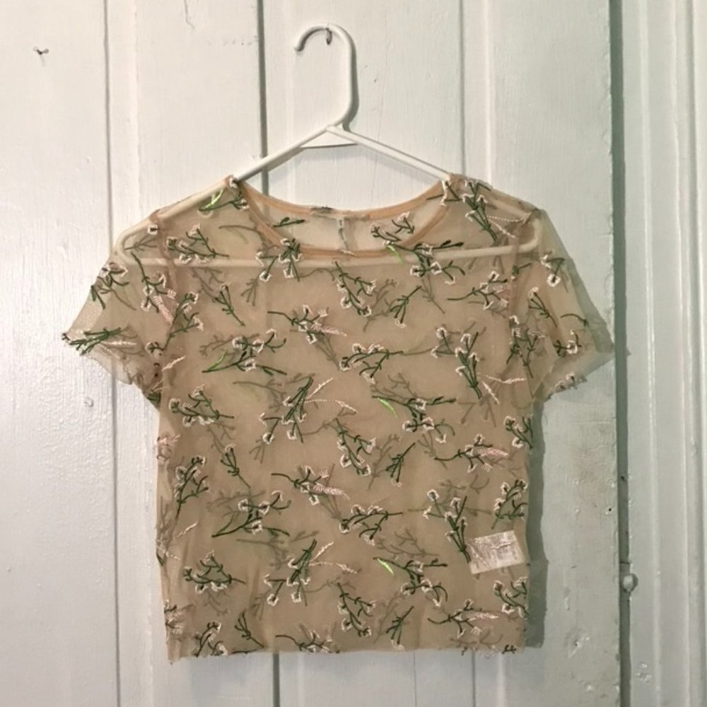 Urban Outfitters Mesh Embroidered Floral Crop Top